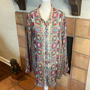 Johnny Was Rosetto Button-Front Printed Tunic, M!